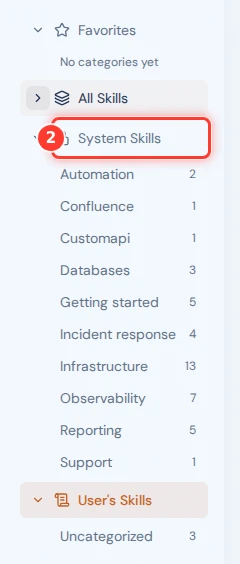 The four entries of the Skills panel, with All Skills collapsed and System Skills marked.